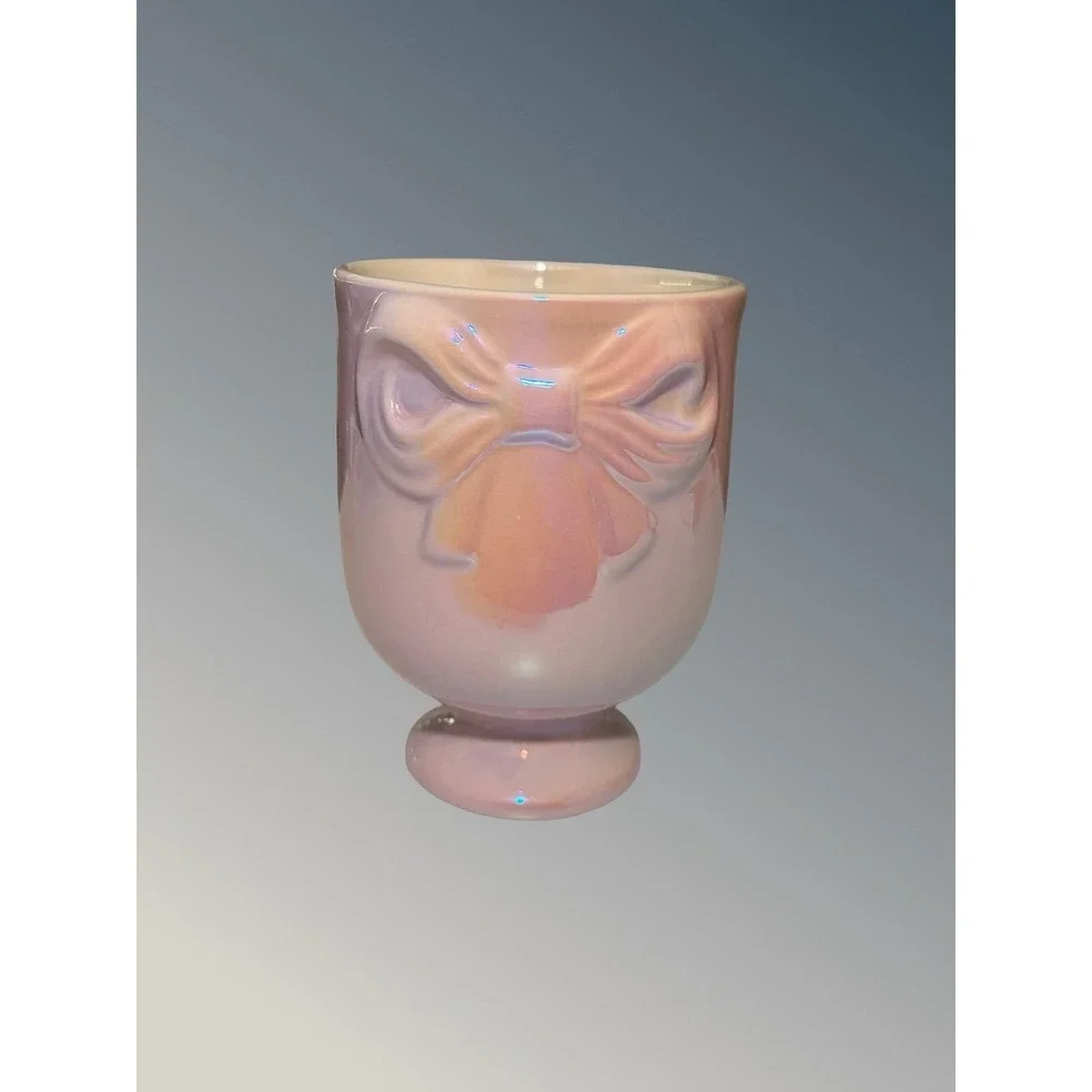 Retired Target Bullseye Playground Iridescent Pink Bow Ceramic Holder *read